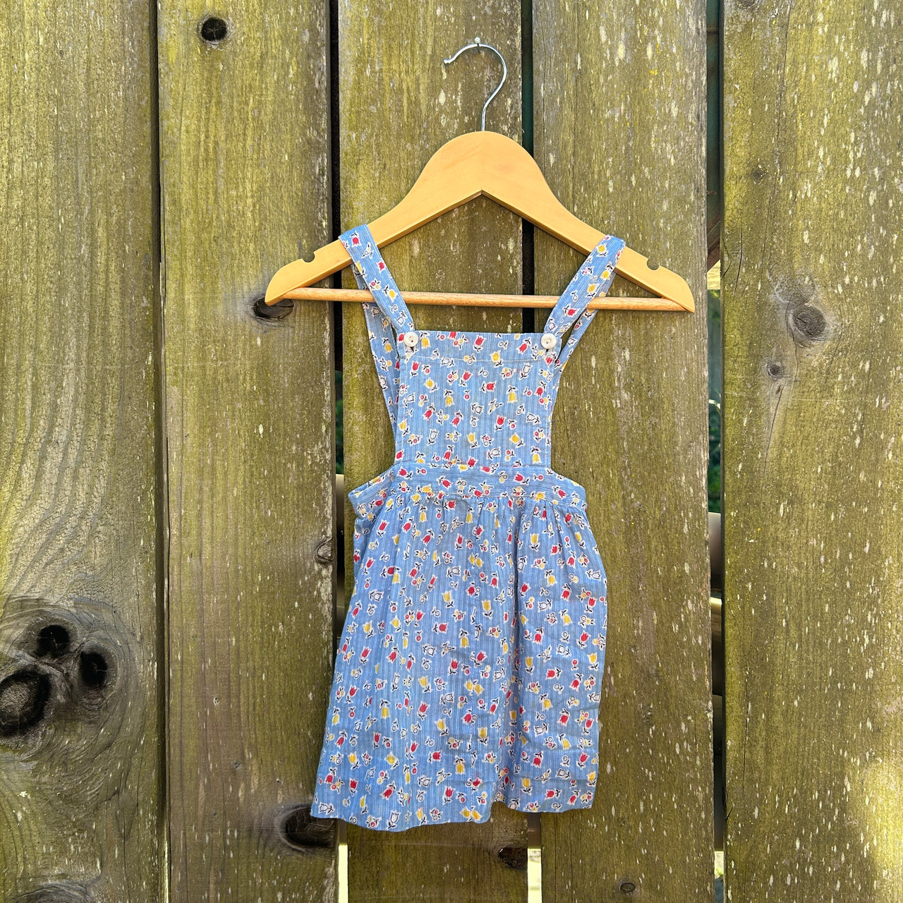 1930's Blue Floral Overall Apron Dress