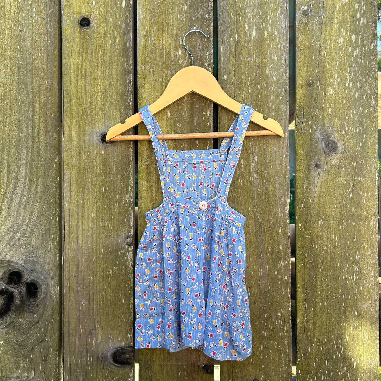 1930's Blue Floral Overall Apron Dress